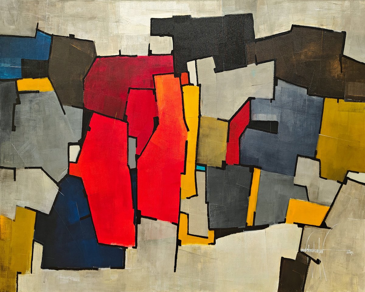 Abstract Painting By Amrish Malvankar, 60 X 48, Syntax 10 - Carmine Passage, Original Artwork