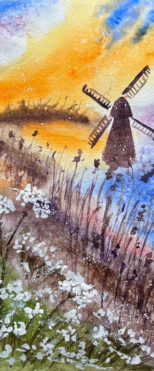 Windmill Painting by Halyna Kirichenko