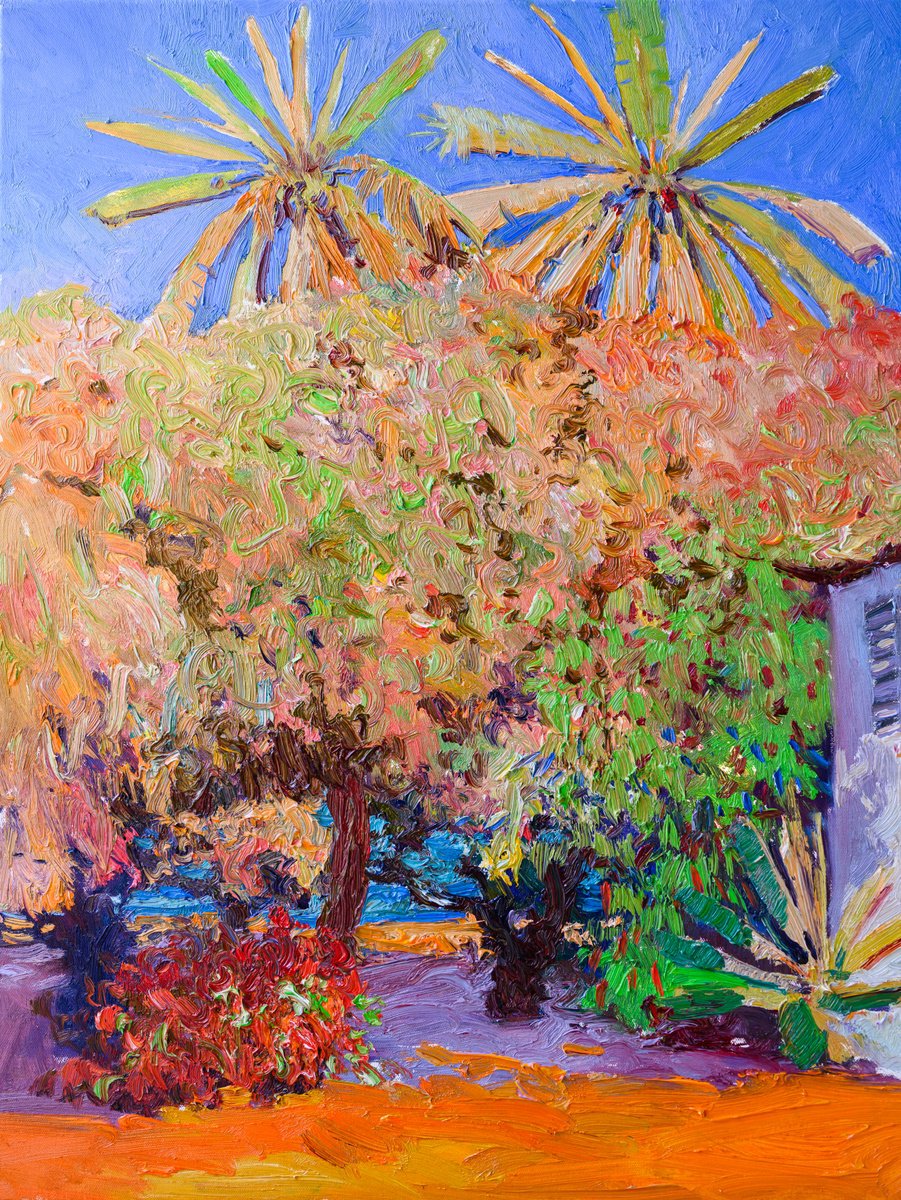 Expressive Landscape Oil Painting By Suren Nersisyan, 22 X 28", Tropical Landscape, Original Artwork