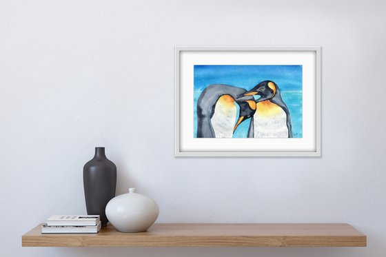 A couple of penguins. Birds of Antarctica. Original watercolor.
