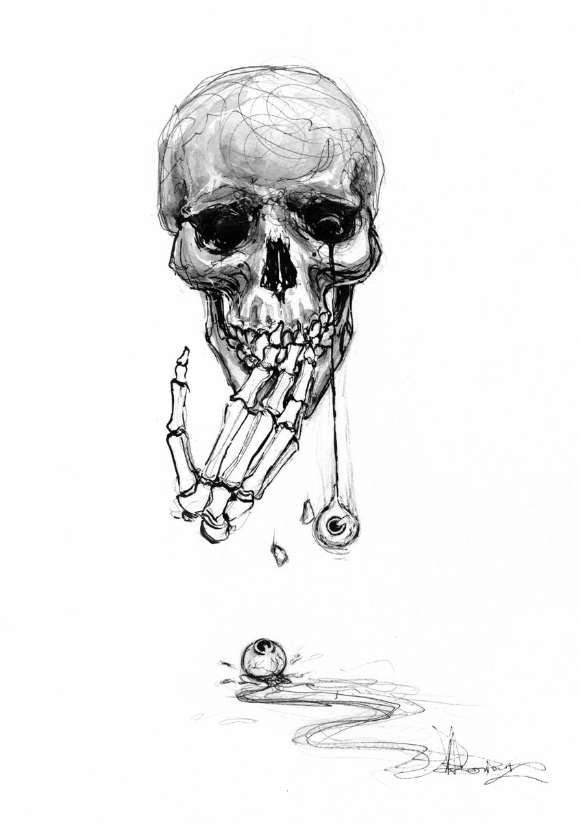 Expressive Portrait Ink Drawing By Doriana Popa, 8 X 12, Uh Oh, Original Artwork