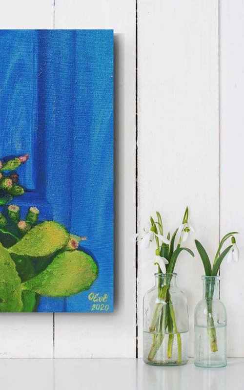 Cactus in Sicilian Blue by Oksana Evteeva