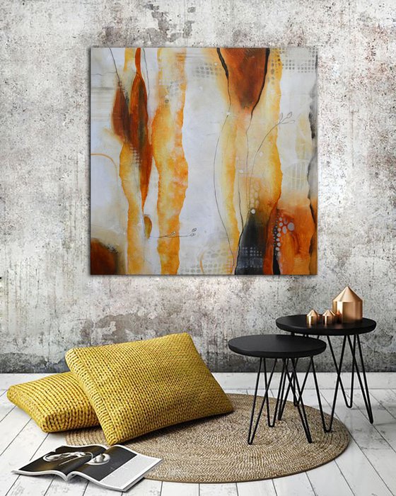 White and orange Abstract Painting - Enchanted Forest