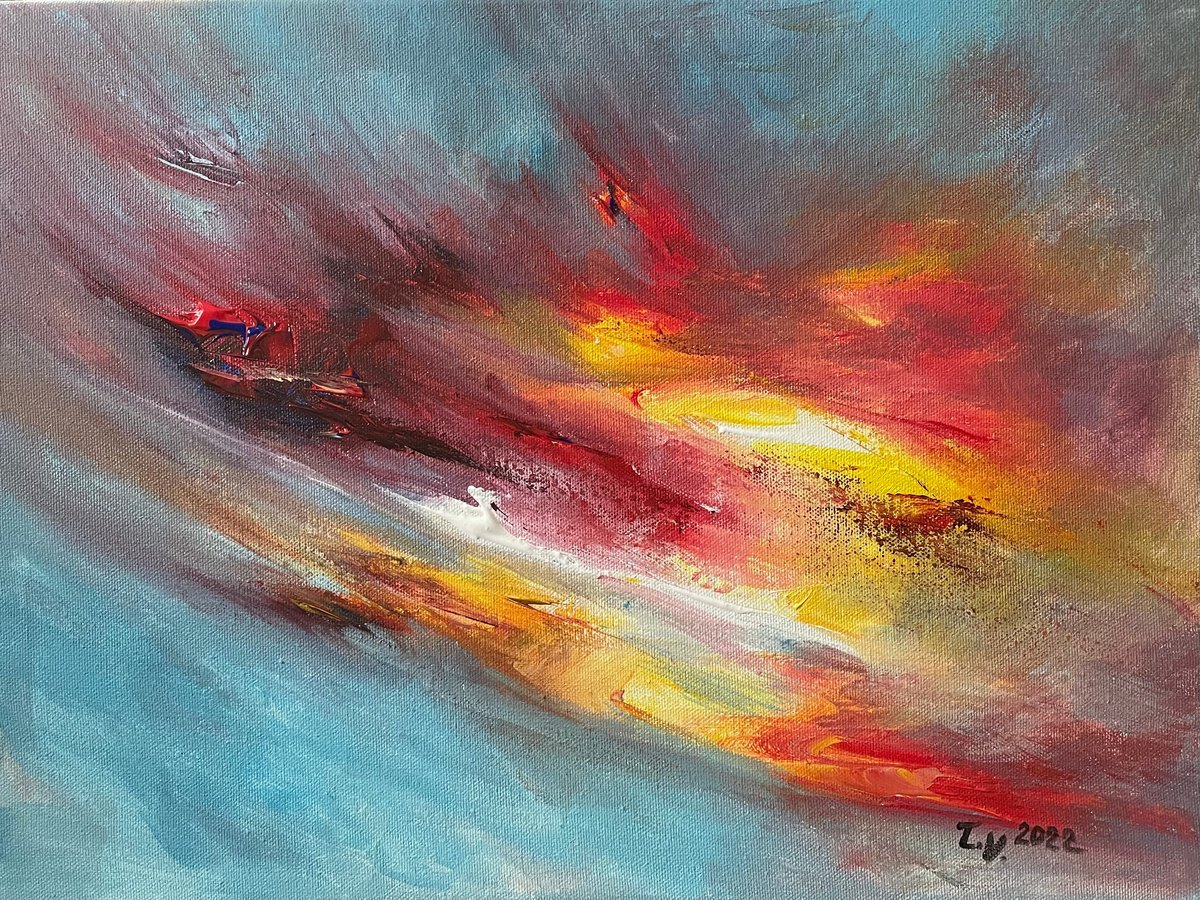Abstract Landscape Acrylic Painting By Timea Valsami, 16 X 12", Unknown Universe, Original Artwork