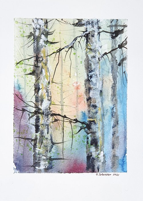 19/20 ORIGINAL WATERCOLOR painting. Trees series by Yulia Schuster