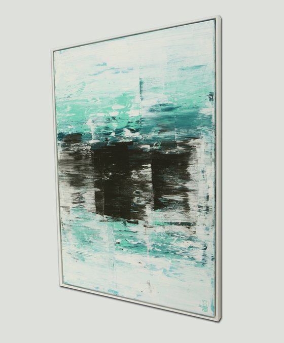 Static in White - Incl White Frame - Abstract Painting - 85x125cm - Ronald Hunter - 06A