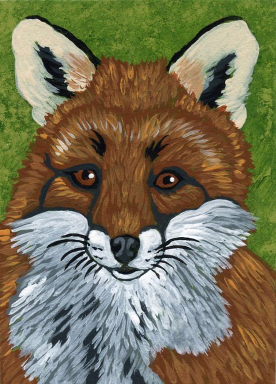 ACEO ATC Original Miniature Painting Red Fox Wildlife Art-Carla Smale