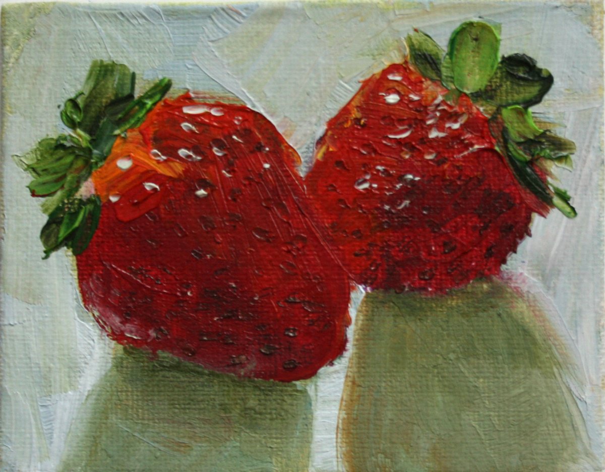 Strawberry / FROM MY A SERIES OF MINI WORKS / ORIGINAL OIL PAINTING by Salana Art Gallery