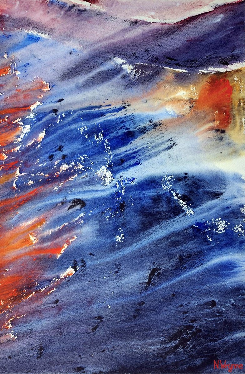 Abstract Landscape Watercolour By Neil Wrynne, 15 X 22", Into The Sea, Original Artwork