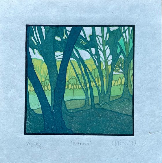 Retreat - Mini Linocut Print