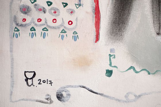 Pinguin Knight and Princess -Large Abstract Painting