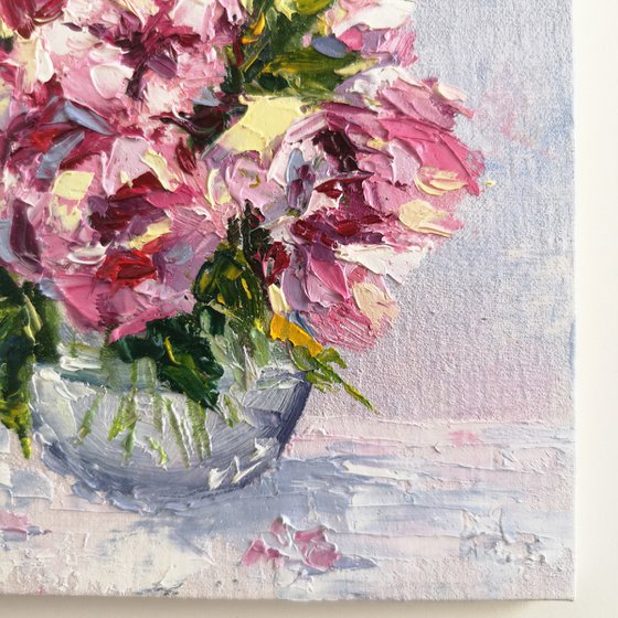 Peony bouquet in vase, impressionist flowers still life