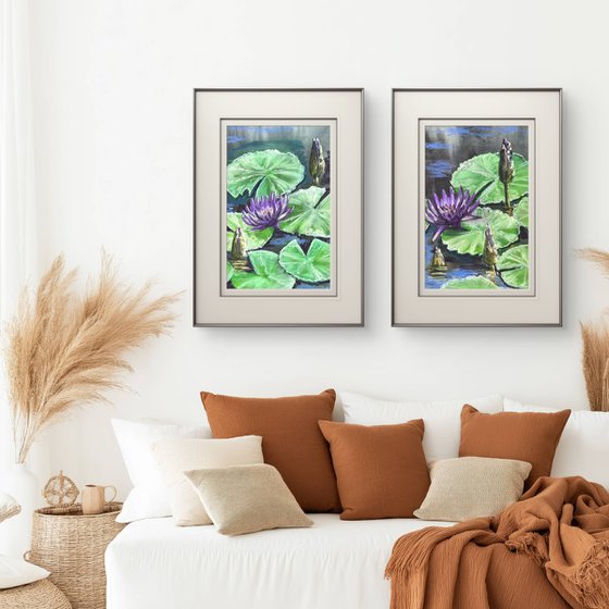 Waterlily Diptych Soft Pastel