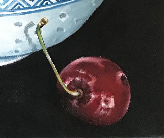 A Bowl of Cherries, Still life, framed