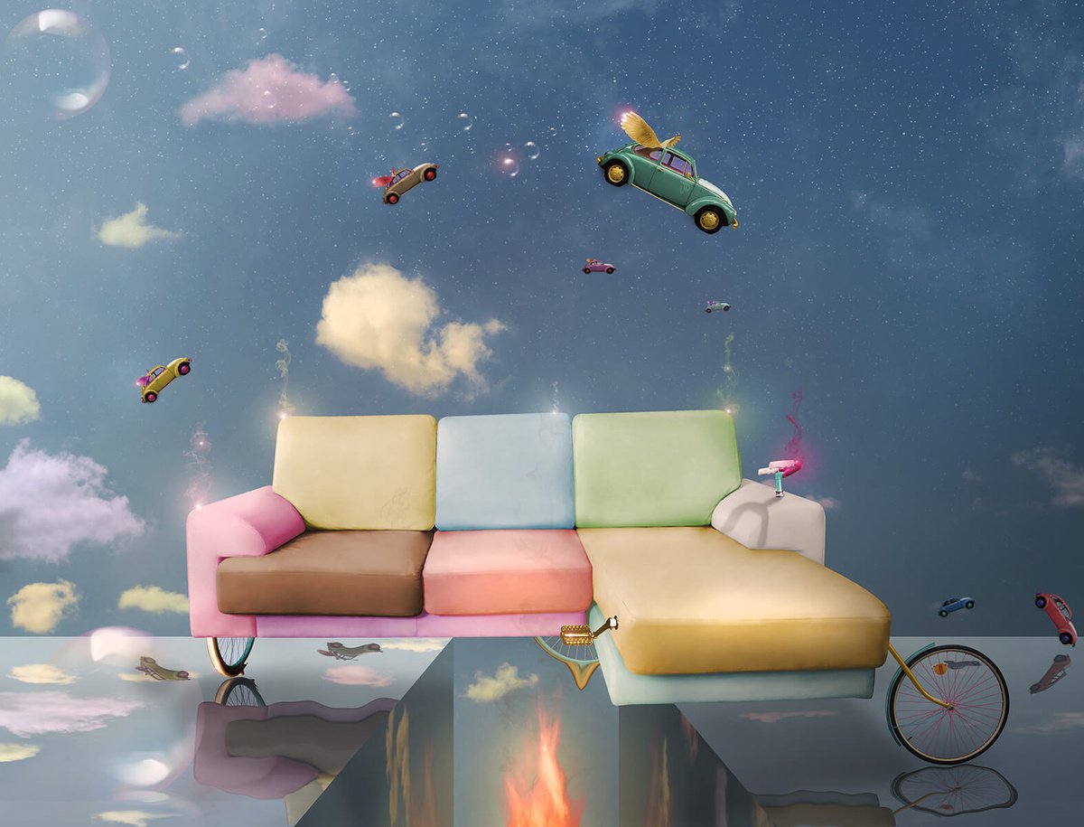 Surrealistic Transport Print By Vanessa T Stefanova, 24 X 16", Couchcycle, Original Artwork