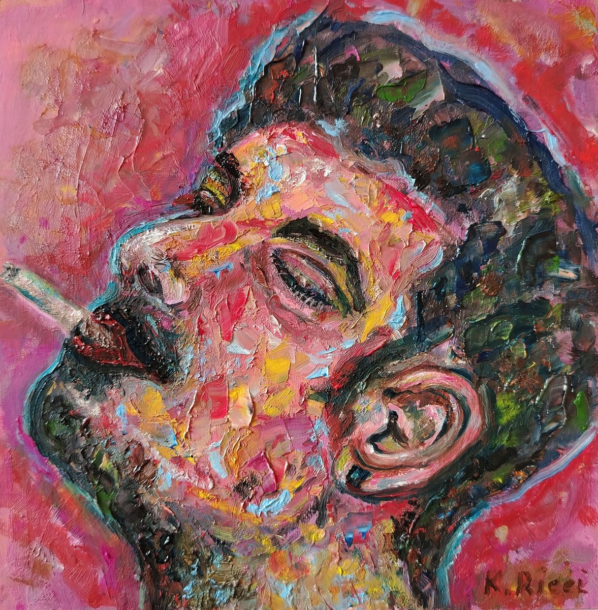 Impressionistic Portrait Oil Painting By Katia Ricci, 8 X 8", Rebel