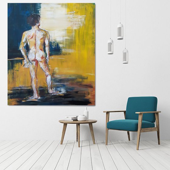 'AT THE BEACH' - Large abstract figurative artwork - male nude