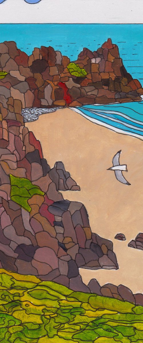 Pedn Vounder beach and The Logan Rock by Tim Treagust