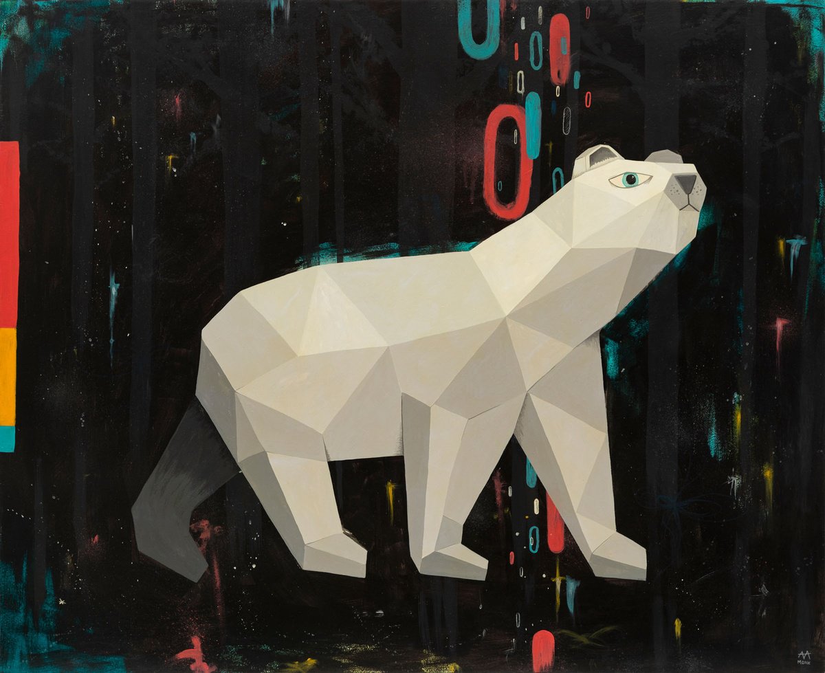 Geometric Animal Acrylic Painting By Andres Agosin Monk, 43 X 35, Artico, Original Artwork