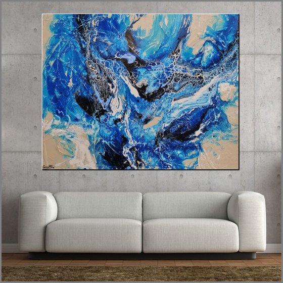 Oceanic Currents 140cm x 180cm Blue Cream Abstract Art