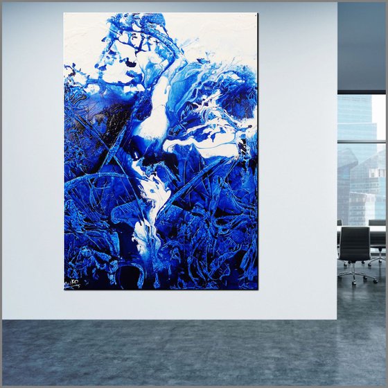 Stunning Blue 140cm x 100cm texture Abstract painting blues ocean fluid