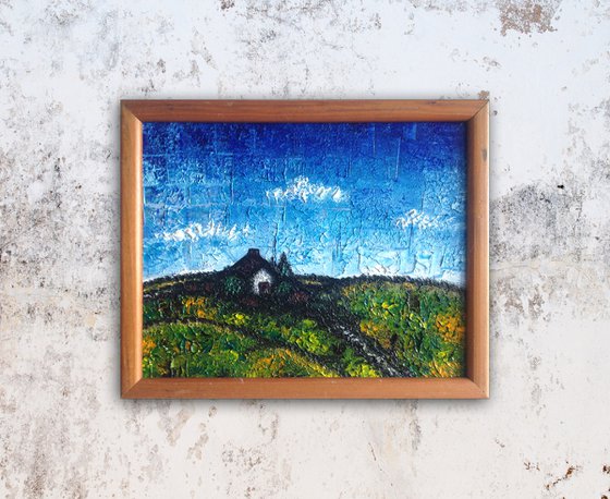 "My Secret Cottage" - Original PMS Micro Painting on Glass, Framed - 11" x 9"