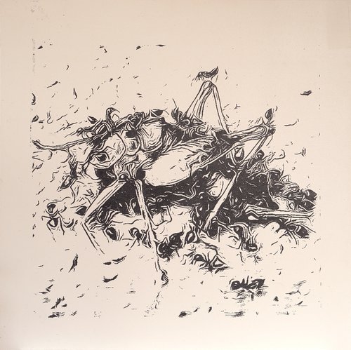 Study of ants gnawing at a cricket carcass by Fausto Bini