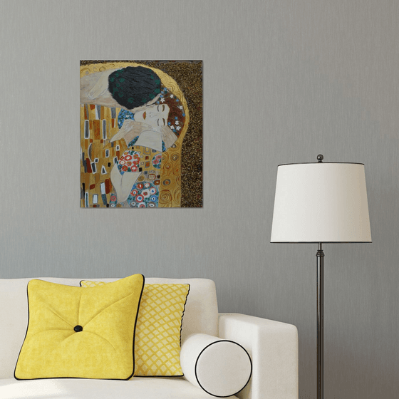 The Kiss. Abstract  Acrylic Painting and Natural Amber