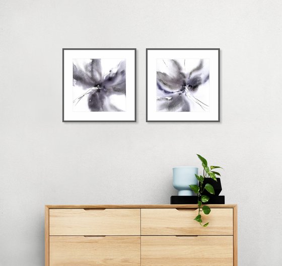 Abstract gray flowers set of 2