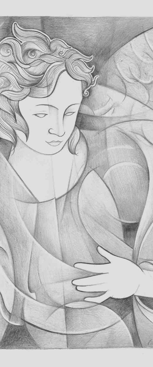 Archangel Gabriel - Graphite on paper 20 x 30cm (2020) by Martin Cambriglia