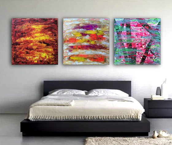 "Something For Everyone" - Save As Series - Original Large PMS Abstract Triptych Acrylic Paintings On Canvas - 90" x 30"