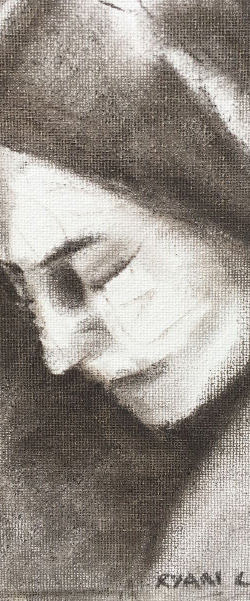 Study of a Woman's Face 2 7x5 Charcoal on Canvas Board by Ryan  Louder