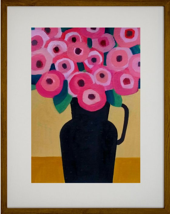 Pink Flowers in a Black Vase