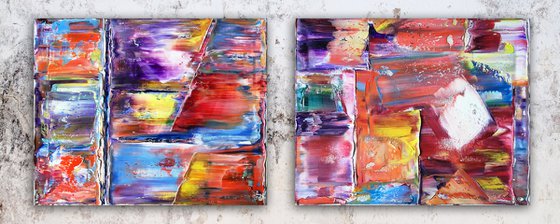 "Getting Our Sh#t Together" - FREE USA SHIPPING + Save As A Series - Original PMS Abstract Diptych Oil Paintings On Canvas - 40" x 16"