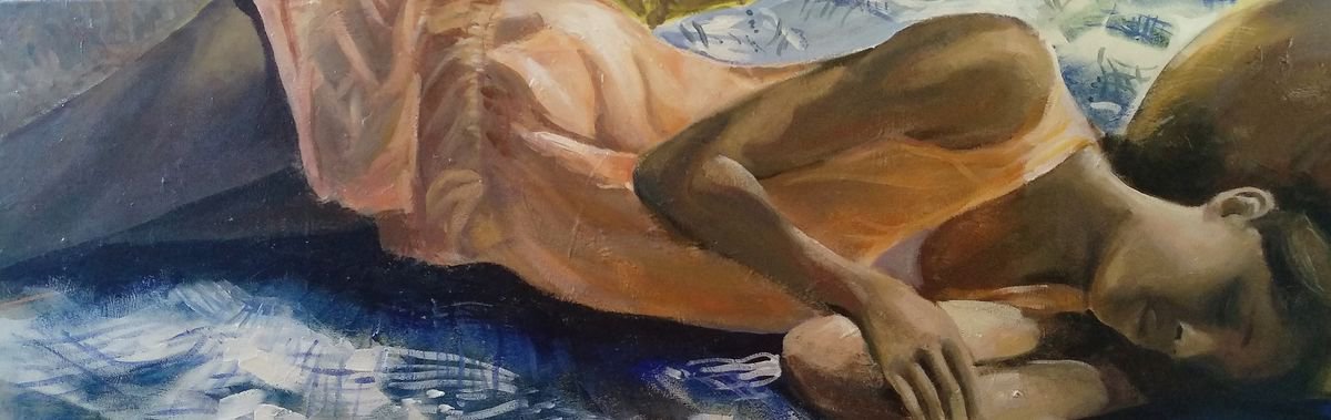 Expressive Portrait Acrylic Painting By Marina Del Pozo, 47 X 15", Lassitude, Original Artwork