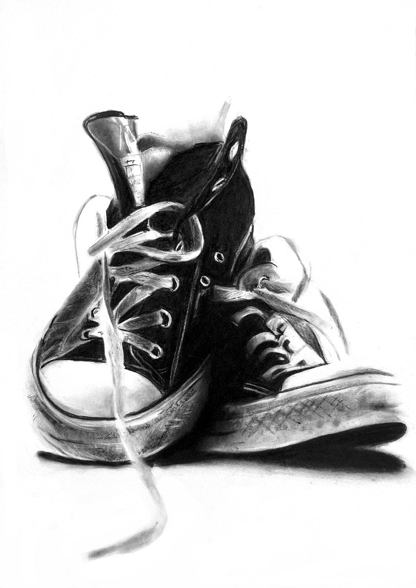 Photorealistic Charcoal Drawing , Chucks By Denny Stoekenbroek, 12 X 17, Artwork For Sale On Artfinder
