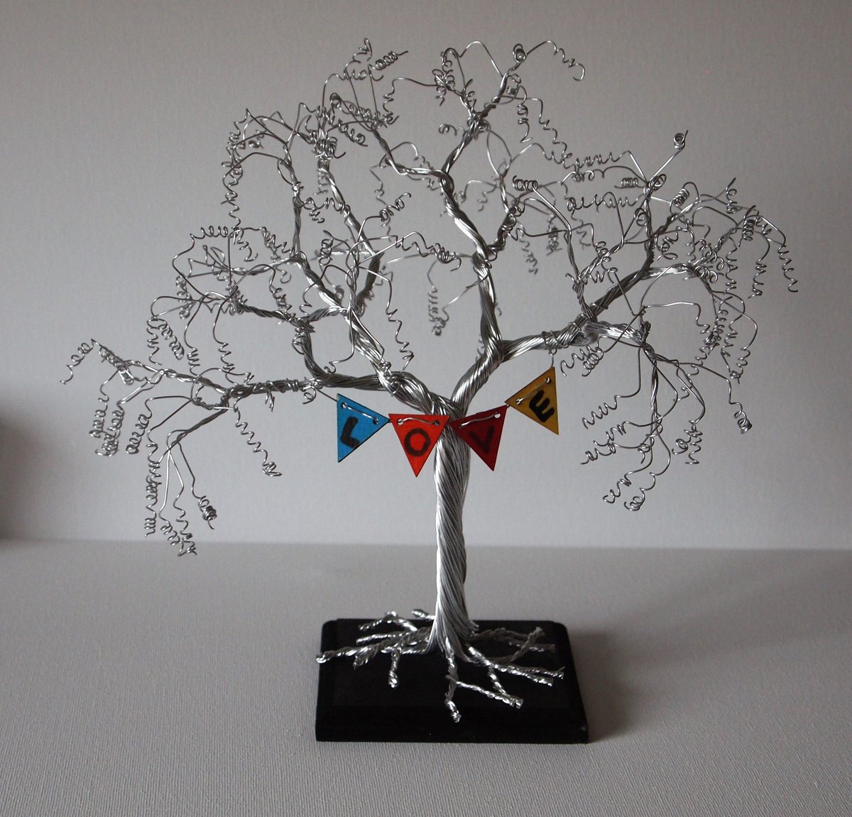 Valentines Silver Wire Tree Sculpture with LOVE bunting by Steph Morgan