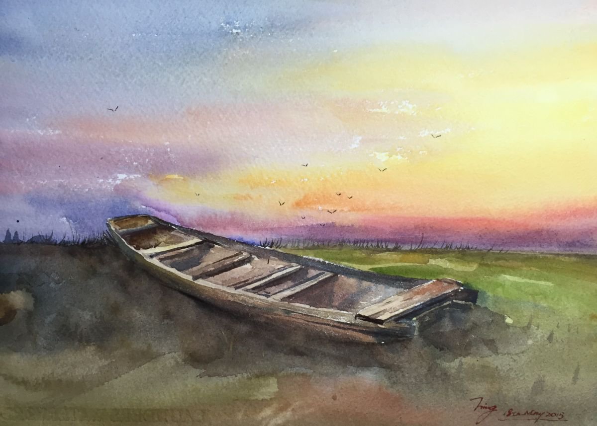 Impressionistic Landscape Watercolour By Jing Chen, 15 X 11, Blessed, Original Artwork