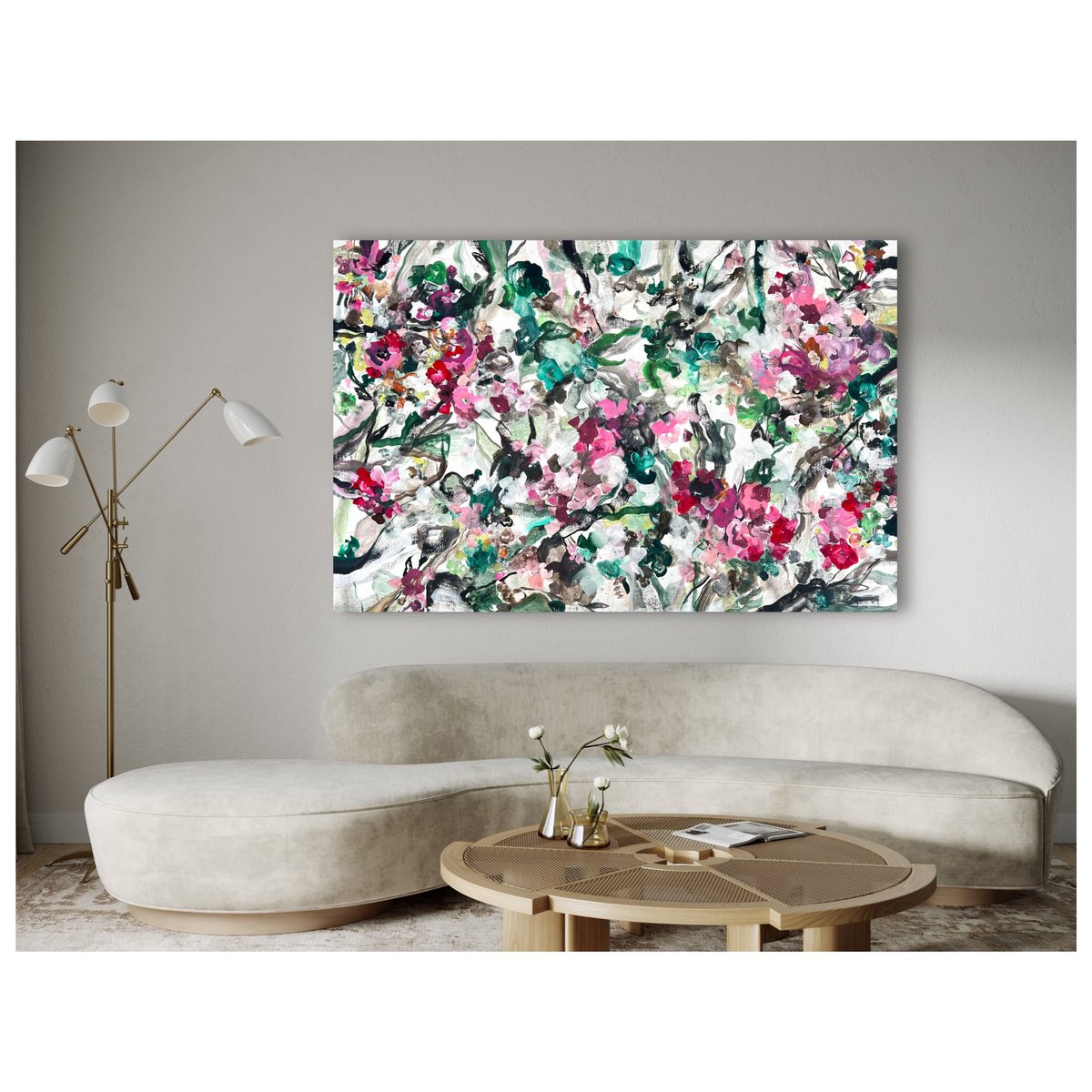 Abstract Botanical Acrylic Painting By Maria Esmar, 87 X 55", Eden, Original Artwork