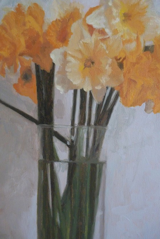 Yellow daffodils in a glass vase