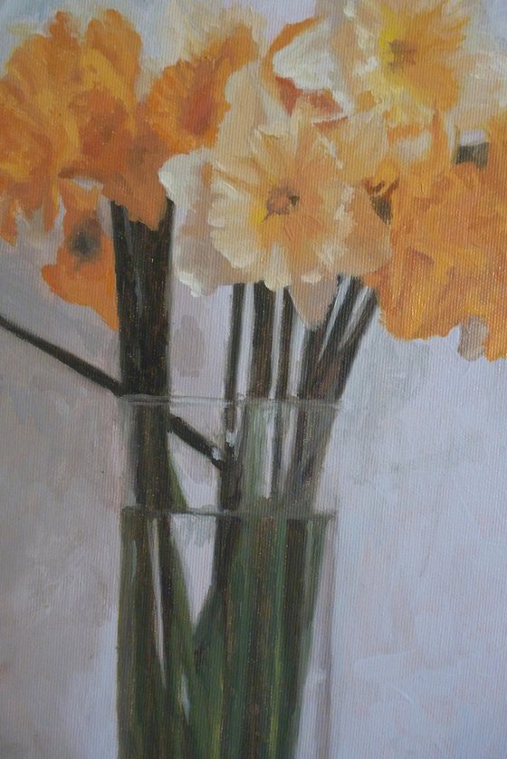 Daffodils in a glass vase