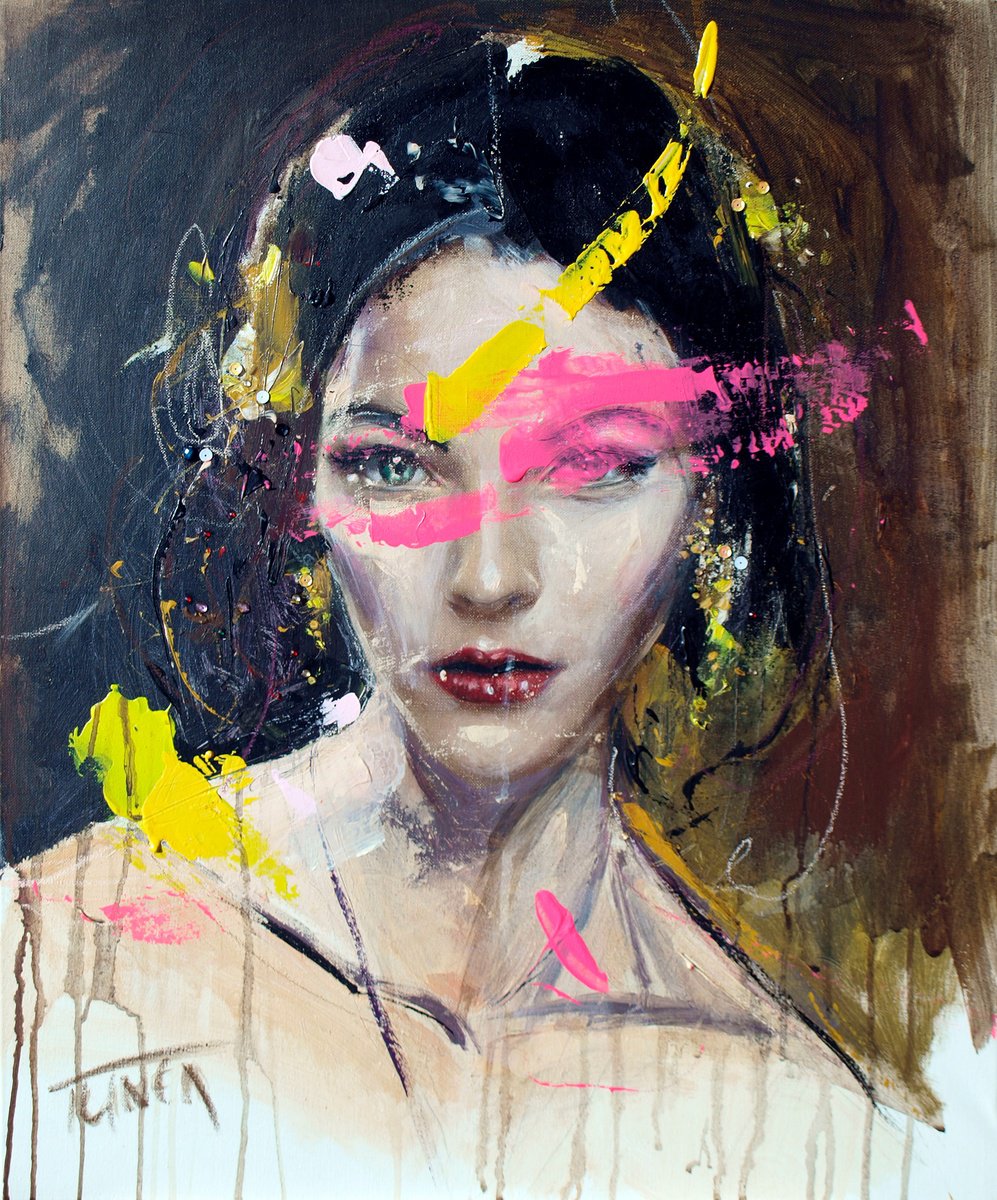 Impressionistic Portrait Painting By Catalin Ilinca, 21 X 26, Ice (L