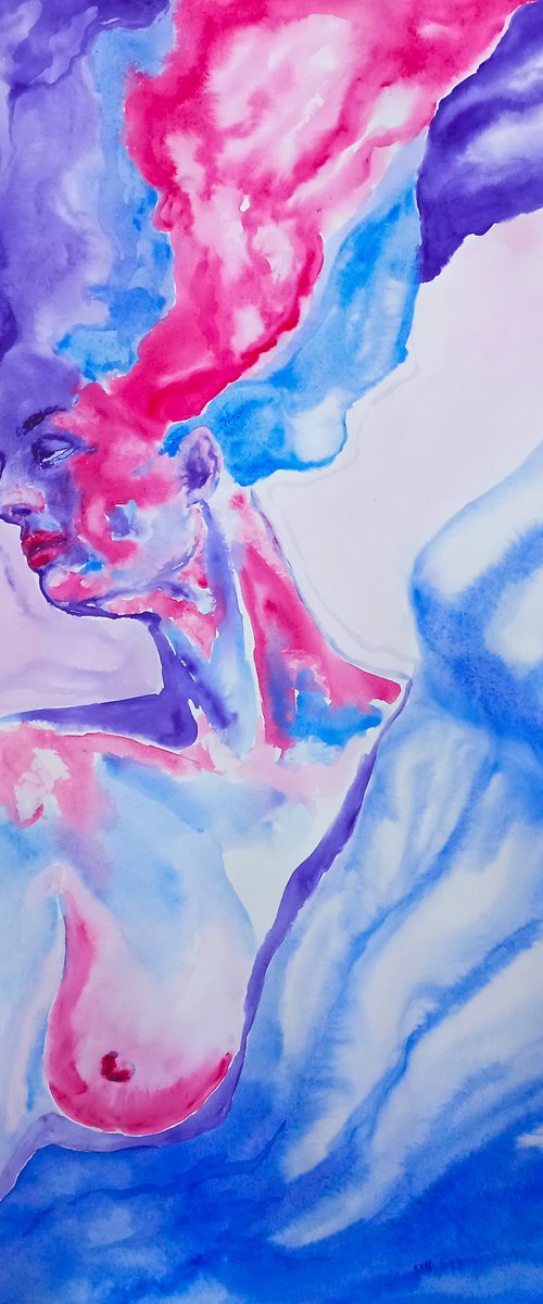 Abstract watercolor portrait 78x54 cm by Tatiana Myreeva