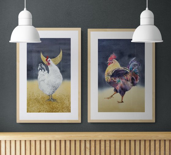 White chicken at golden field