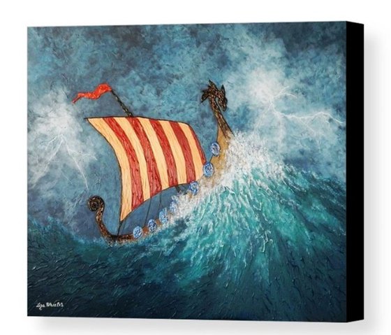 Dragon's Vengeance - Viking boat on stormy sea