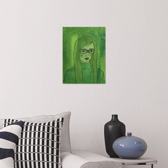 Portrait in Green with Glasses