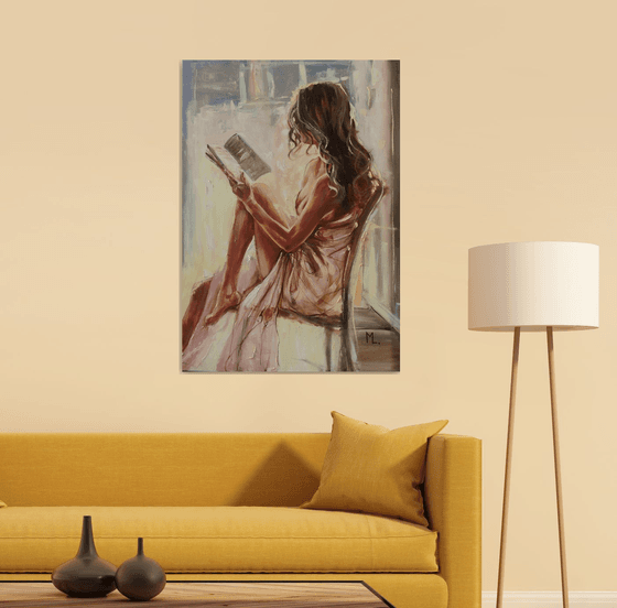 " WINDOW WITH BOOK LOVER GIRL "