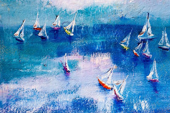 "Yachts at sea" ,  ships , sky