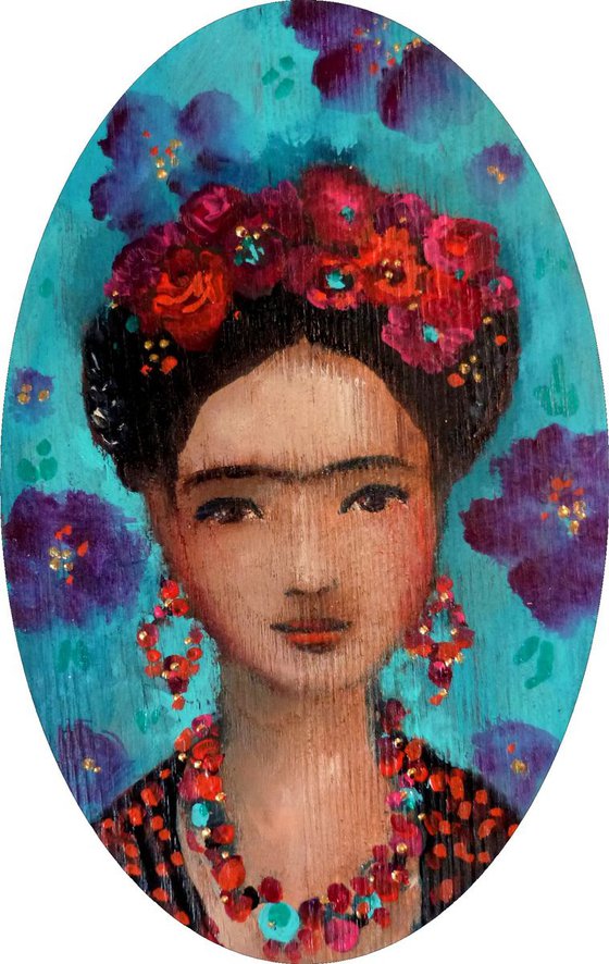 "A tribute to Frida " acrylic on wood 20x12.5cm