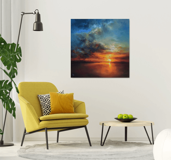 " Evening Vibes " Large painting W 110x H 110 cm